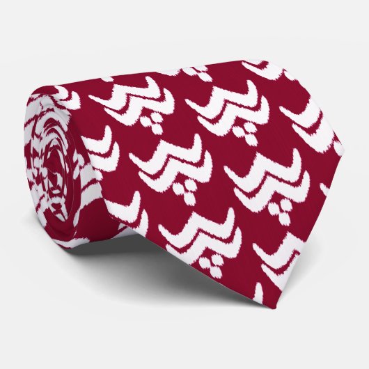 Ikat gestileerde floraal - Bourgogne en wit Stropdas (Opgerold)