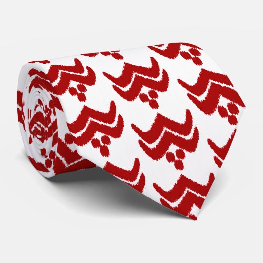 Ikat gestileerde floraal - donkerrood en wit stropdas (Opgerold)