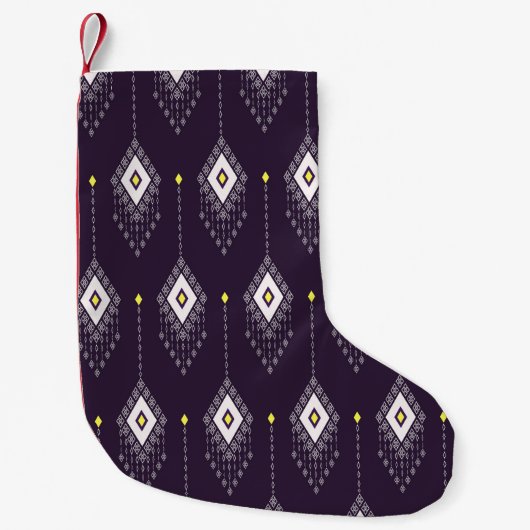 Ikat kroonluchterpatroon: textielontwerp kleine kerstsok (Voorkant)