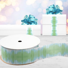 Ikat met glans in groen en aqua grosgrain lint