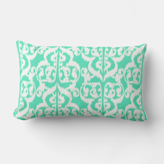 Ikat Moorish Damask - aqua en white Kussen (Voorkant)