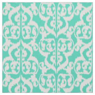 Ikat Moorish Damask - aqua en white Stof