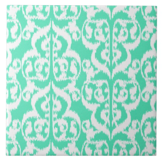 Ikat Moorish Damask - aqua en white Tegeltje (Voorkant)