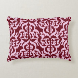 Ikat Moorish Damask - Bourgogne en roze. Decoratief Kussen