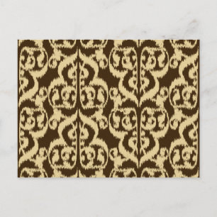 Ikat Moorish Damask - chocoladebruin en geelbruin Briefkaart