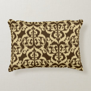 Ikat Moorish Damask - chocoladebruin en geelbruin Decoratief Kussen