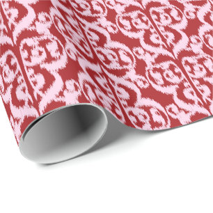 Ikat Moorish Damask - donkerrood en roze Cadeaupapier