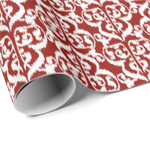 Ikat Moorish Damask - donkerrood en wit Cadeaupapier