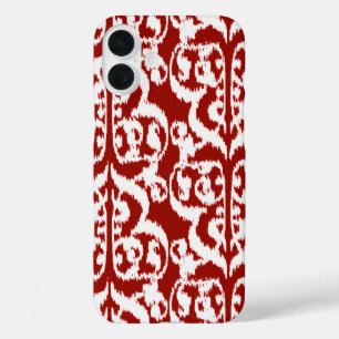 Ikat Moorish Damask - donkerrood en wit iPhone 16 Plus Hoesje