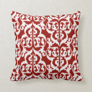 Ikat Moorish Damask - donkerrood en wit Kussen