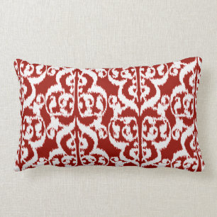 Ikat Moorish Damask - donkerrood en wit Kussen