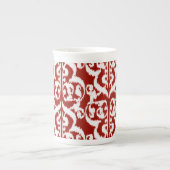 Ikat Moorish Damask - donkerrood en wit Porselein Kop (Voorkant)