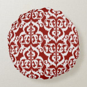 Ikat Moorish Damask - donkerrood en wit Rond Kussen
