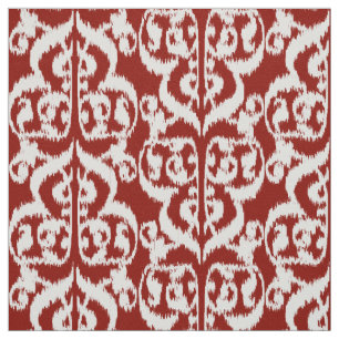 Ikat Moorish Damask - donkerrood en wit Stof