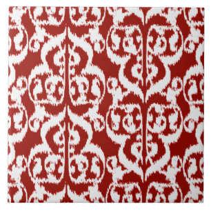 Ikat Moorish Damask - donkerrood en wit Tegeltje