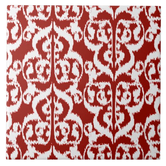 Ikat Moorish Damask - donkerrood en wit Tegeltje (Voorkant)