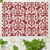 Ikat Moorish Damask - donkerrood en wit Theedoek (Gevouwen)
