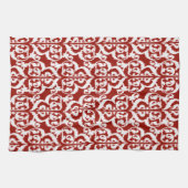 Ikat Moorish Damask - donkerrood en wit Theedoek (Horizontaal)