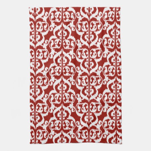 Ikat Moorish Damask - donkerrood en wit Theedoek (Verticaal)