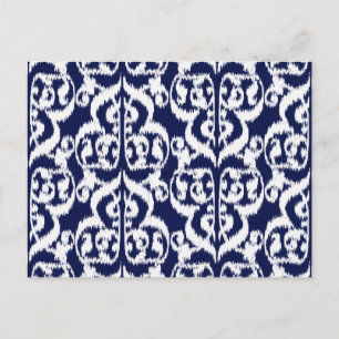 Ikat Moorish Damask - indigo en white Briefkaart