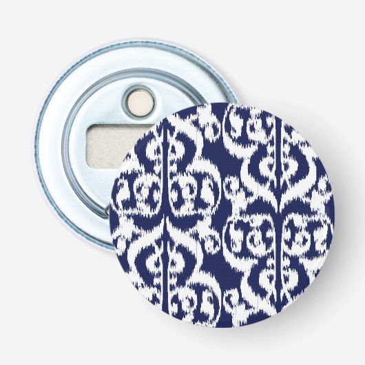 Ikat Moorish Damask - indigo en white Button Flesopener (Voorkant)