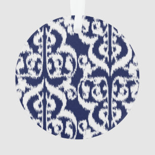 Ikat Moorish Damask - indigo en white Ornament