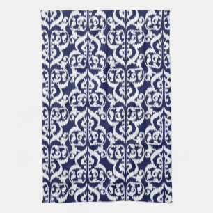 Ikat Moorish Damask - indigo en white Theedoek