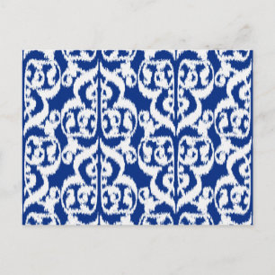 Ikat Moorish Damask - kobalt blauw en wit Briefkaart