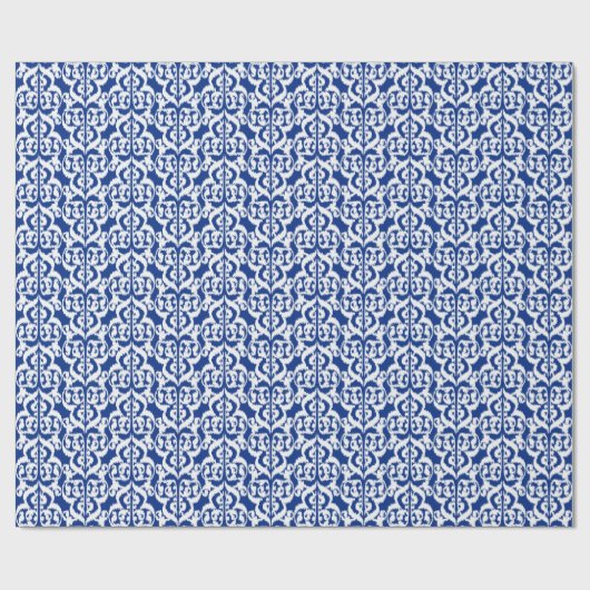 Ikat Moorish Damask - kobalt blauw en wit Cadeaupapier (Vlak)