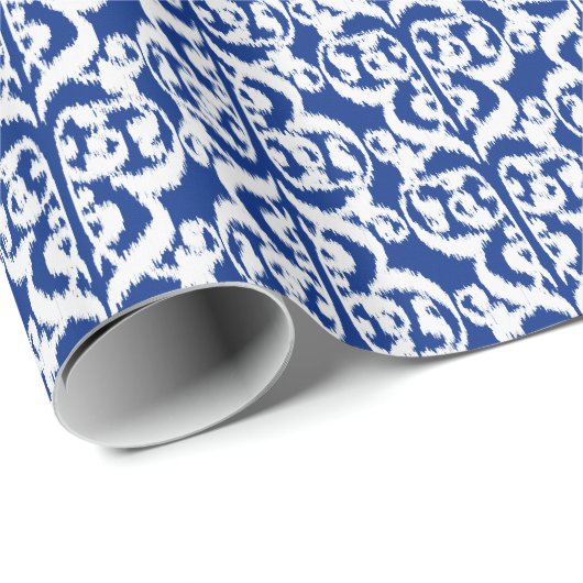 Ikat Moorish Damask - kobalt blauw en wit Cadeaupapier (Rol Hoek)