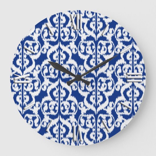 Ikat Moorish Damask - kobalt blauw en wit Grote Klok (Voorkant)