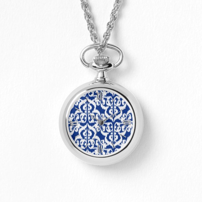 Ikat Moorish Damask - kobalt blauw en wit Horloge (Voorkant)