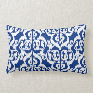 Ikat Moorish Damask - kobalt blauw en wit Kussen