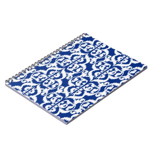 Ikat Moorish Damask - kobalt blauw en wit Notitieboek (Linkerzijde)