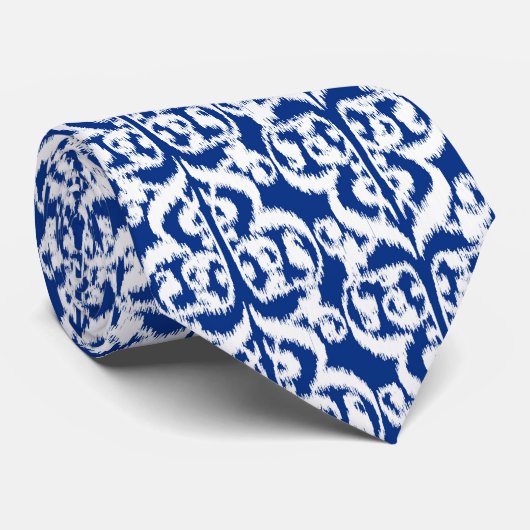 Ikat Moorish Damask - kobalt blauw en wit Stropdas (Opgerold)