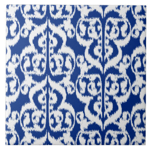 Ikat Moorish Damask - kobalt blauw en wit Tegeltje