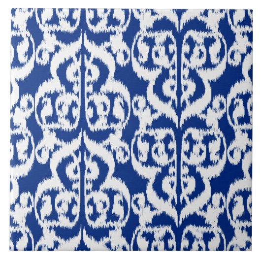 Ikat Moorish Damask - kobalt blauw en wit Tegeltje (Voorkant)