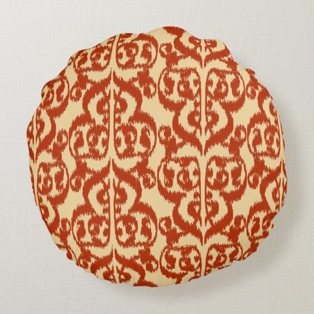 Ikat Moorish Damask - Mandarin oranje Rond Kussen (Achterkant)