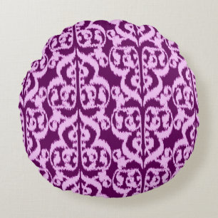 Ikat Moorish Damask - paars en orchidee Rond Kussen