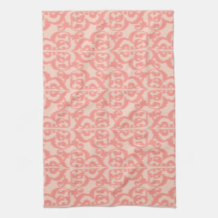 Ikat Moorish Damask - perzik en koraalroze Theedoek
