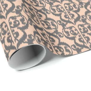 Ikat Moorish Damask - perzikkleurig en koolgrijs Cadeaupapier