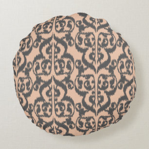 Ikat Moorish Damask - perzikkleurig en koolgrijs Rond Kussen