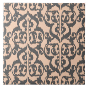 Ikat Moorish Damask - perzikkleurig en koolgrijs Tegeltje