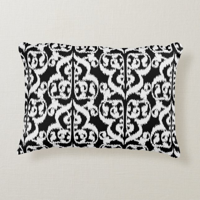 Ikat Moorish Damask - wit en zwart Accent Kussen (Achterkant)