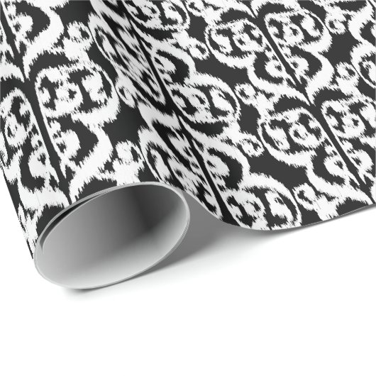 Ikat Moorish Damask - wit en zwart Cadeaupapier (Rol Hoek)
