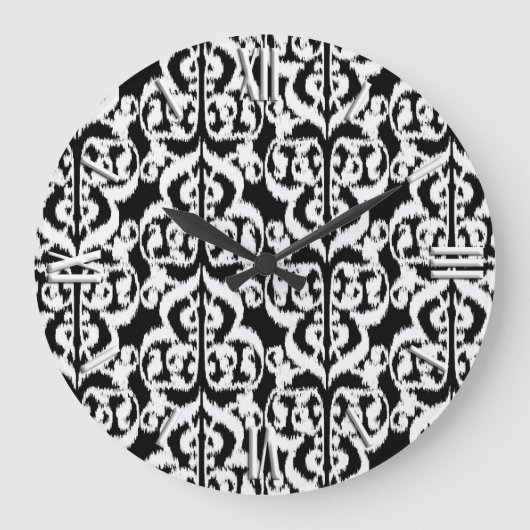 Ikat Moorish Damask - wit en zwart Grote Klok (Voorkant)