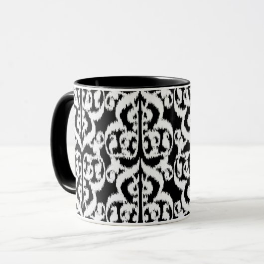 Ikat Moorish Damask - wit en zwart Mok (Voorkant links)