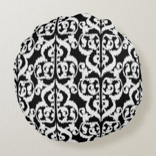 Ikat Moorish Damask - wit en zwart Rond Kussen