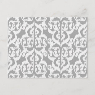 Ikat Moorish Damask - zilver grijs en wit Briefkaart