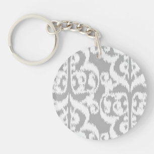Ikat Moorish Damask - zilver grijs en wit Sleutelhanger